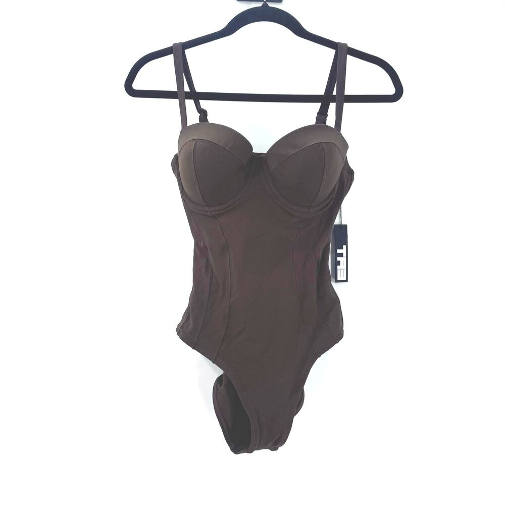 TR3 Lushy Underwire Corset One Piece Shapewear Swimsuit Chocolate Size Small NWT